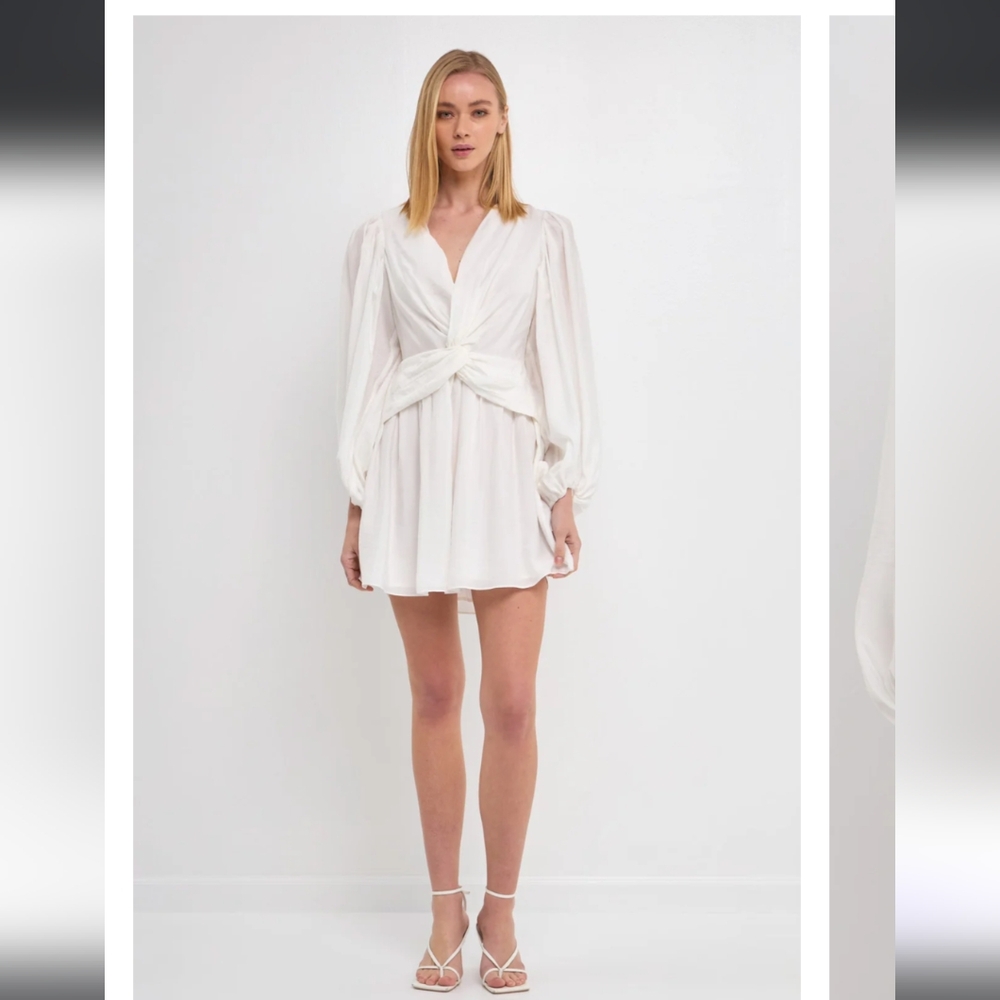 Endless Rose Women's White Twist Front Draped Mini Dress Size Large